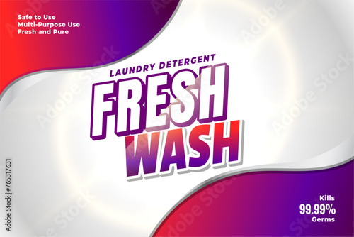 modern laundry detergent powder label for fresh wash