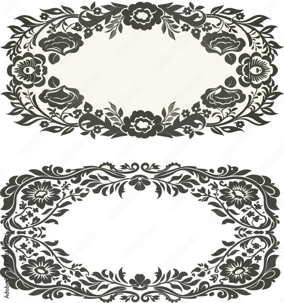 Set of floral ornament frame border