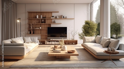 Interior composition of modern sophisticated living room inspired by scandinavian elegance  © Faisal