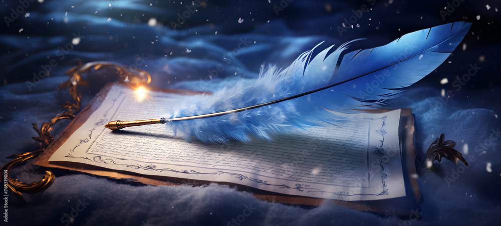 Fototapeta premium a wizard's quill with a magic spell written on it, ai generative