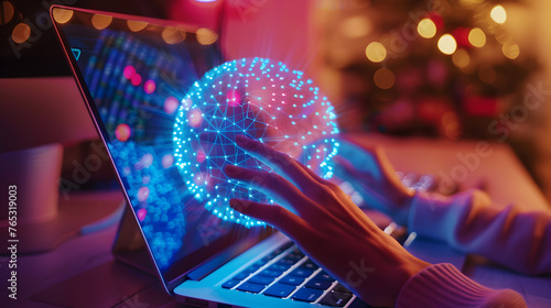 Global network connection background, world map ,Close up of woman hands typing on laptop keyboard 