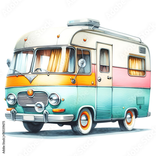 Caravan car isolated on white background, perfect for showcasing classic automobiles photo