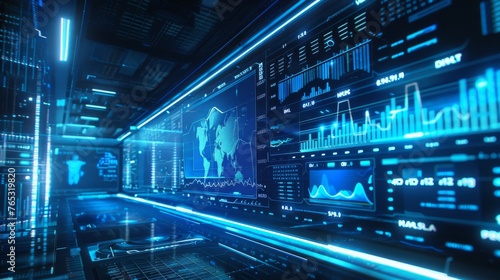 Sci-fi dashboard with animated infographic: Dive into a futuristic cityscape as a dynamic line graph charts the decline in PM 2.5 levels alongside rising economic indicators.