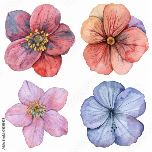 set of flowers hand drawn with watercolors