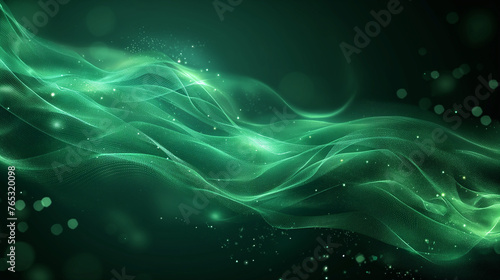 abstract background. Green background with waves and stars.