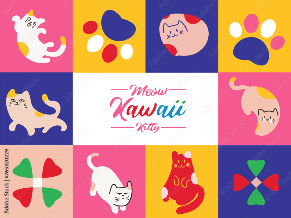 Kawaii Cats vector illustration Smiling Kitty, cute and round-faced cat Kawaii Cats vector illustration Smiling Kitty, cute and round-faced cat