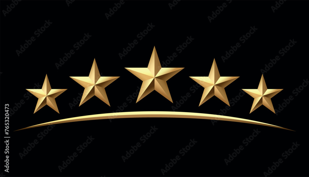 Five golden stars isolated on black background. Rating stars icon. Vector illustration. black background Five golden stars isolated on black background. Rating stars icon. Vector illustration. black background