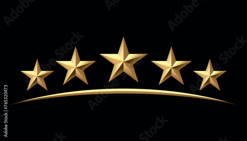 Five golden stars isolated on black background. Rating stars icon. Vector illustration. black background