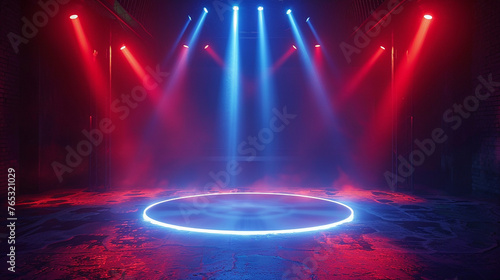 Hologram effect circles. Magic portal with red and blue glow rays. © GarlicDesign