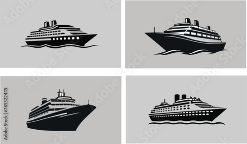 Set of cruise ship logo silhouette