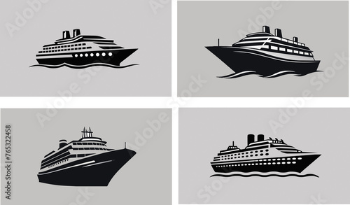 Set of cruise ship logo silhouette