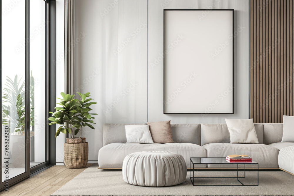 Fototapeta premium Mockup living room with white photo frame, Modern interior design