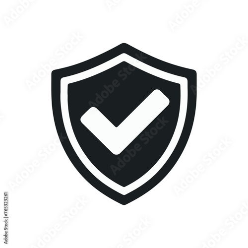 A shield with a white background and a check mark on it.