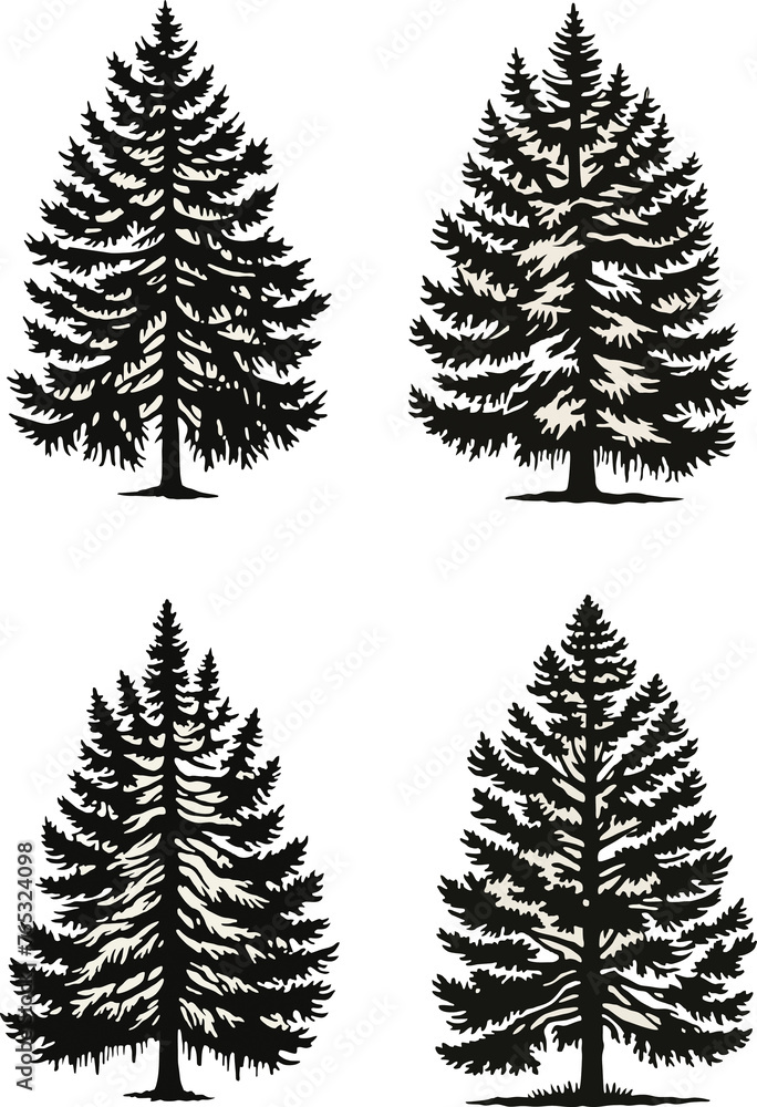 Set of pine tree silhouette