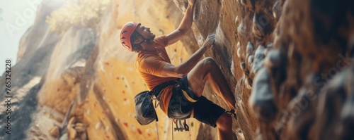 Professional rock climbers are climbing high and dangerous cliffs
