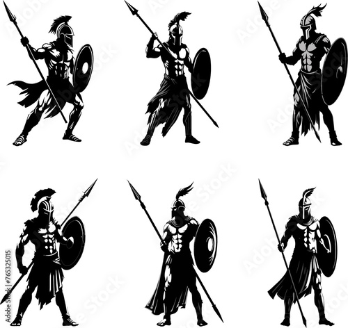 Set of spartan warrior silhouette icon logo photo