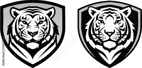 Set of tiger head logo black and white vector
