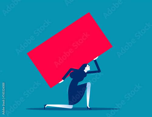 Person carry heavy burdens of life. Pressure of difficulties and hardships concept