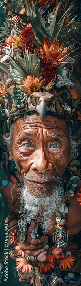 Zoom in on the faces of individuals from a civilization residing entirely on the ocean Highlight their weathered expressions, colorful traditional attire, and timeless wisdom to convey a deep sense of Zoom in on the faces of individuals from a civilization residing entirely on the ocean Highlight their weathered expressions, colorful traditional attire, and timeless wisdom to convey a deep sense of