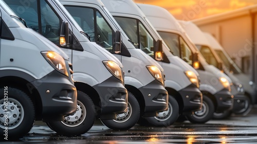 transporting service company. commercial delivery vans in row photo