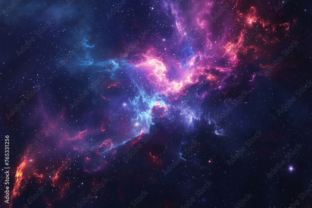 Fototapeta premium Colorful cosmic nebula shrouded in space dust, celestial wonders cosmic starry sky concept illustration