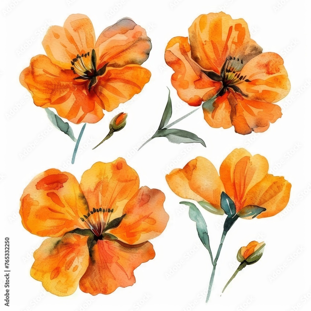 custom made wallpaper toronto digitalset of flowers hand drawn with watercolors