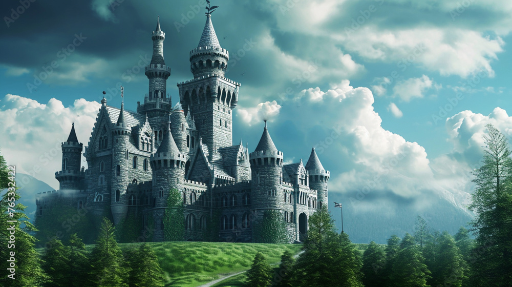 painting castle fantasy forest adventure. Generative Ai