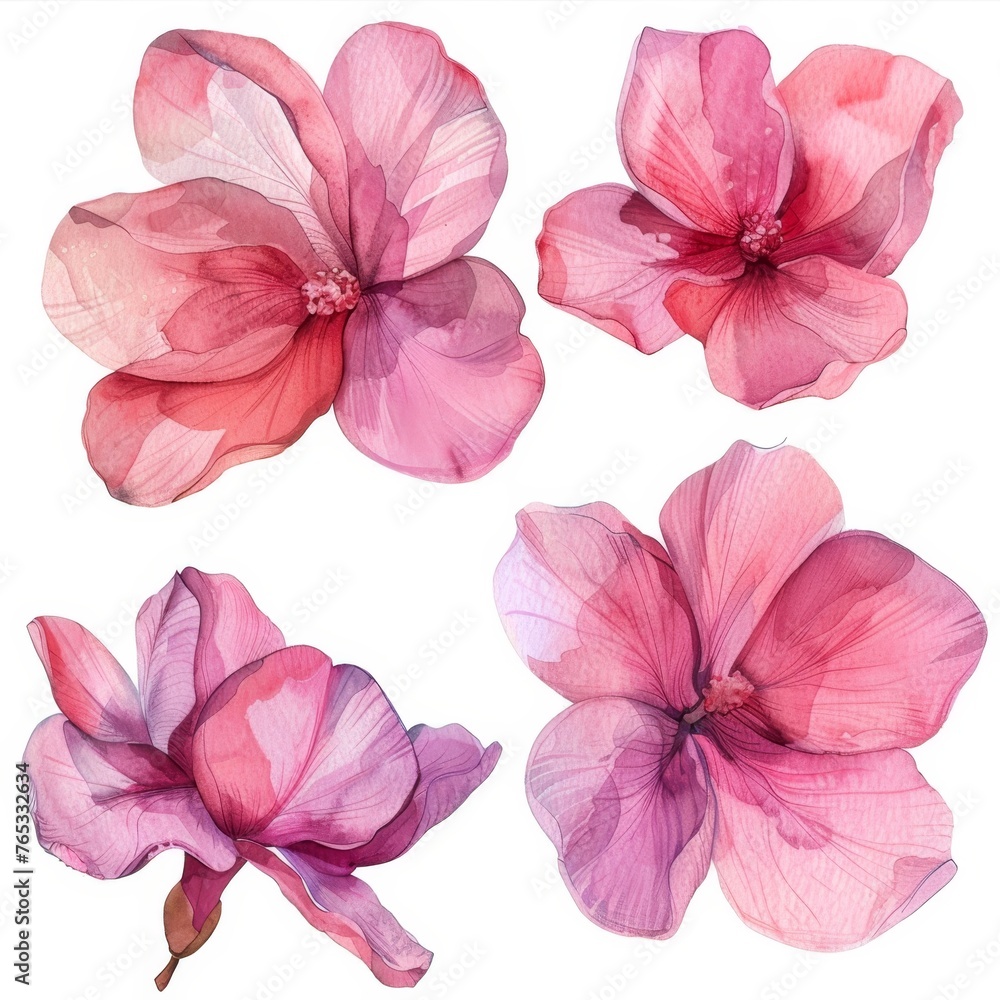 set of flowers hand drawn with watercolors