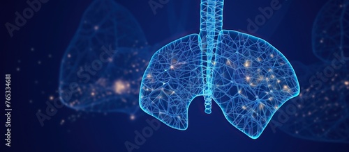 Futuristic transparent human lungs on dark blue background #765334681