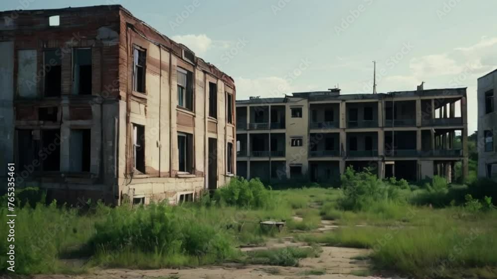 abandoned buildings with lawn around them abandoned buildings with lawn around them