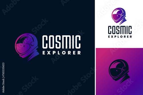 Cosmic Explorer Astronaut Logo: A futuristic emblem depicting an astronaut exploring outer space, representing curiosity and innovation. Ideal for space agencies, sci-fi publications, or tech startups