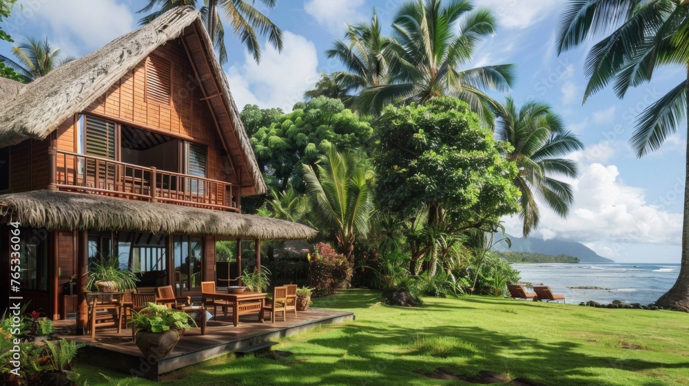 Luxury beachfront villa with thatched roof - A luxury beachfront villa ...