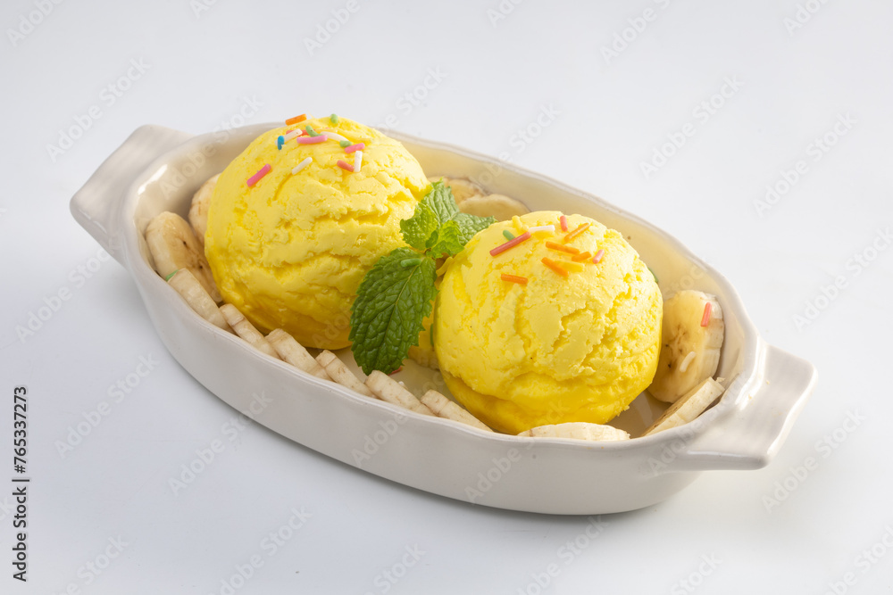 Banana ice cream in the bowl. Banana ice cream in the bowl.