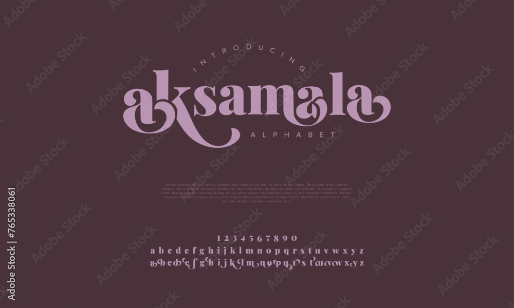 Aksamala premium luxury elegant alphabet letters and numbers. Vintage wedding typography classic serif font decorative vintage retro. Creative vector illustration