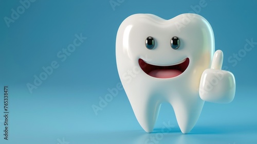 Funny smiling tooth showing thumb up, concept of teeth care