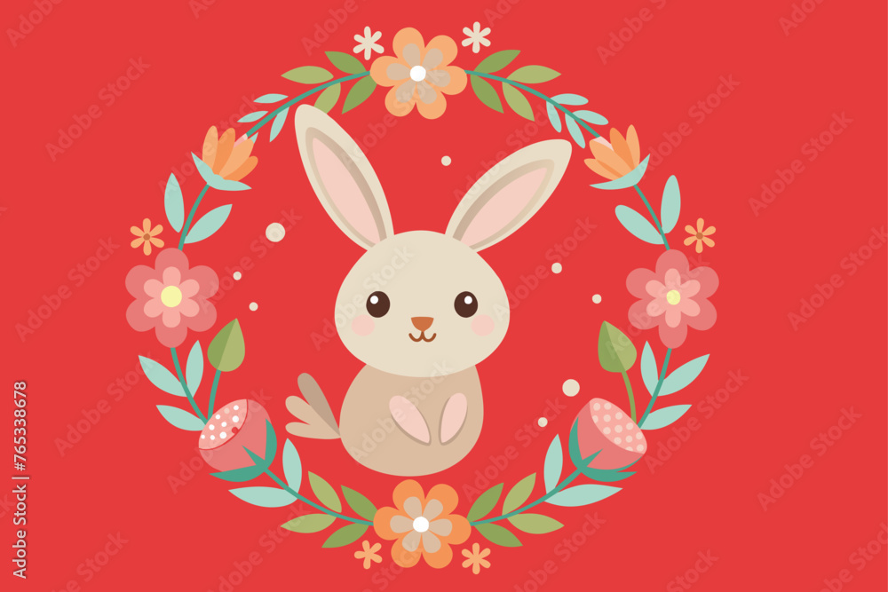 minimalism-easter-bunny-circle-with-flowers-and.eps