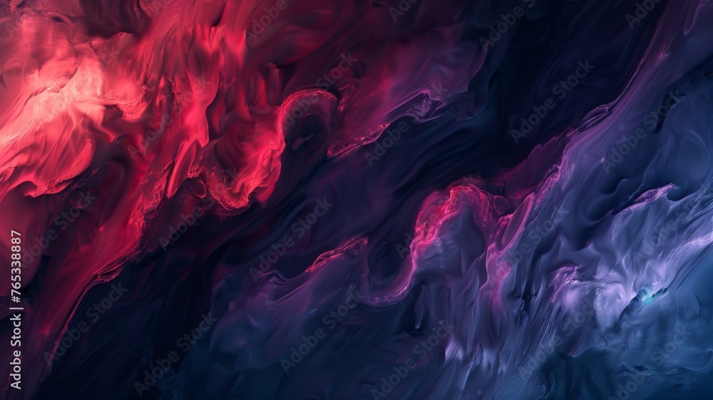 Chaotic swirls in blue and red tones - This striking image shows chaotic swirls in cool and warm tones, creating a sense of conflict and tumult within a vivid dreamscape - obrazy, fototapety, plakaty 