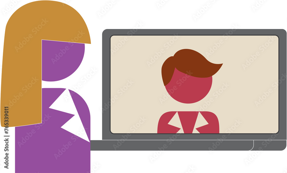 icon of a woman and a man doing zoom meeting or videocall or facetime on a laptop icon of a woman and a man doing zoom meeting or videocall or facetime on a laptop
