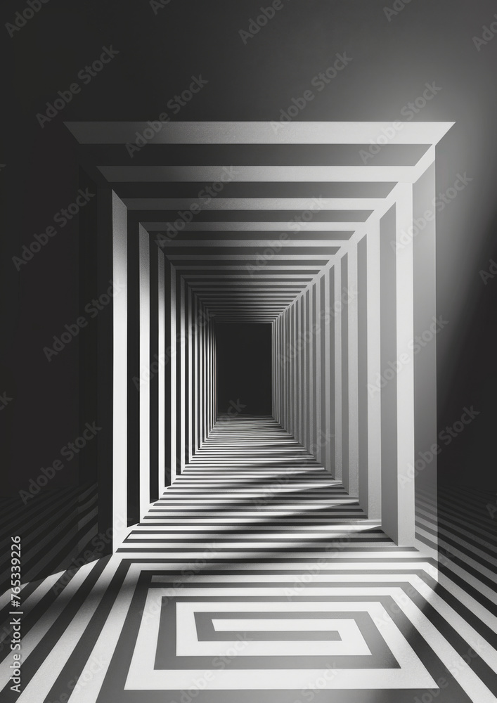 Abstract geometric lines forming a corridor - This striking image presents an abstract geometric pattern creating an infinite corridor, evoking a sense of mystery Abstract geometric lines forming a corridor - This striking image presents an abstract geometric pattern creating an infinite corridor, evoking a sense of mystery