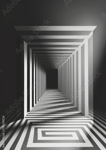 Abstract geometric lines forming a corridor - This striking image presents an abstract geometric pattern creating an infinite corridor, evoking a sense of mystery