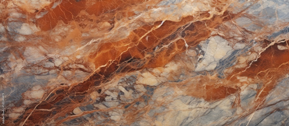 A detailed view of a marble surface with a intricate pattern in shades of brown and blue A detailed view of a marble surface with a intricate pattern in shades of brown and blue