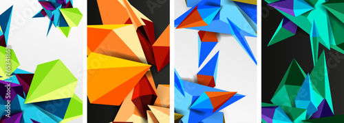 Triangle abstract concepts poster set with geometric minimal designs