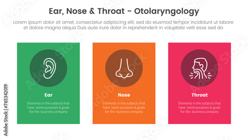 ent health treatment disease infographic 3 point stage template with vertical rectangle big box for slide presentation