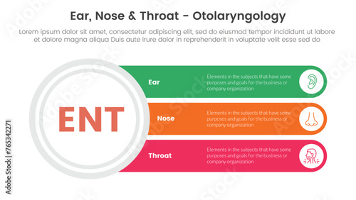 ent health treatment disease infographic 3 point stage template with big circle and long rectangle box for slide presentation
