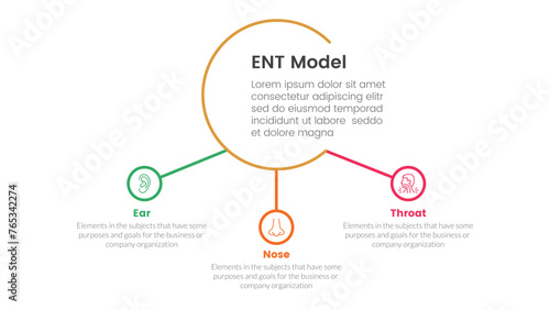 ent health treatment disease infographic 3 point stage template with big circle and small circle linked for slide presentation