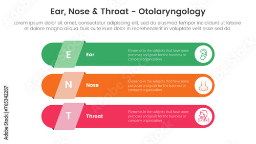 ent health treatment disease infographic 3 point stage template with long round rectangle shape stack for slide presentation