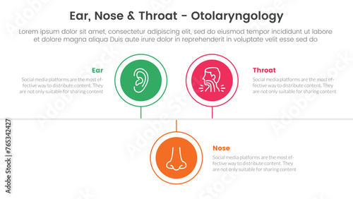 ent health treatment disease infographic 3 point stage template with circle timeline right direction up and down for slide presentation