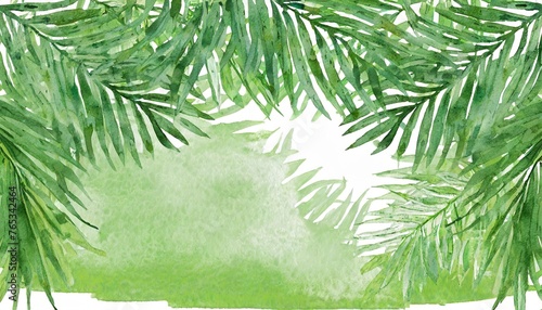 watercolor of green floral banner with palm leaves on background © Kari