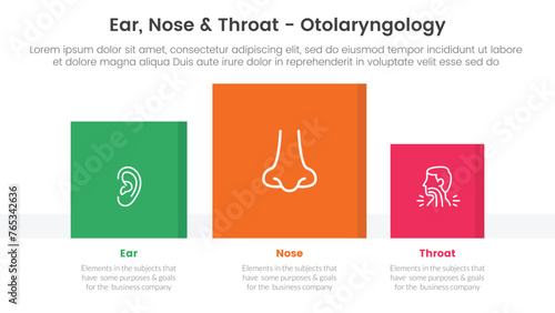 ent health treatment disease infographic 3 point stage template with square chart data box right direction for slide presentation