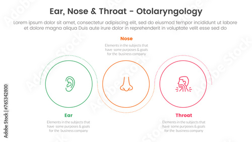 ent health treatment disease infographic 3 point stage template with outline circle circular wave up and down for slide presentation